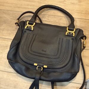 Chloe Black Leather Shoulder Bag with Gold Accents